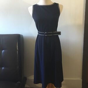 Navy/ White Stitch Detail Midi Dress - Petite